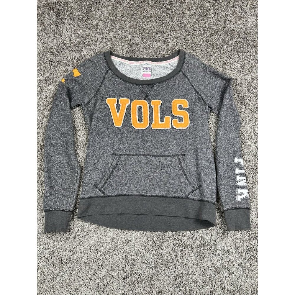 Victoria's Secret PINK Gray Scoop Neck Sweatshirt with Gold 'VOLS'